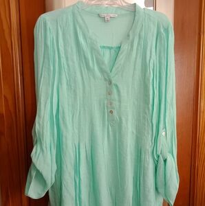 Pintuck yoke, button-up sleeve blouse. 2X